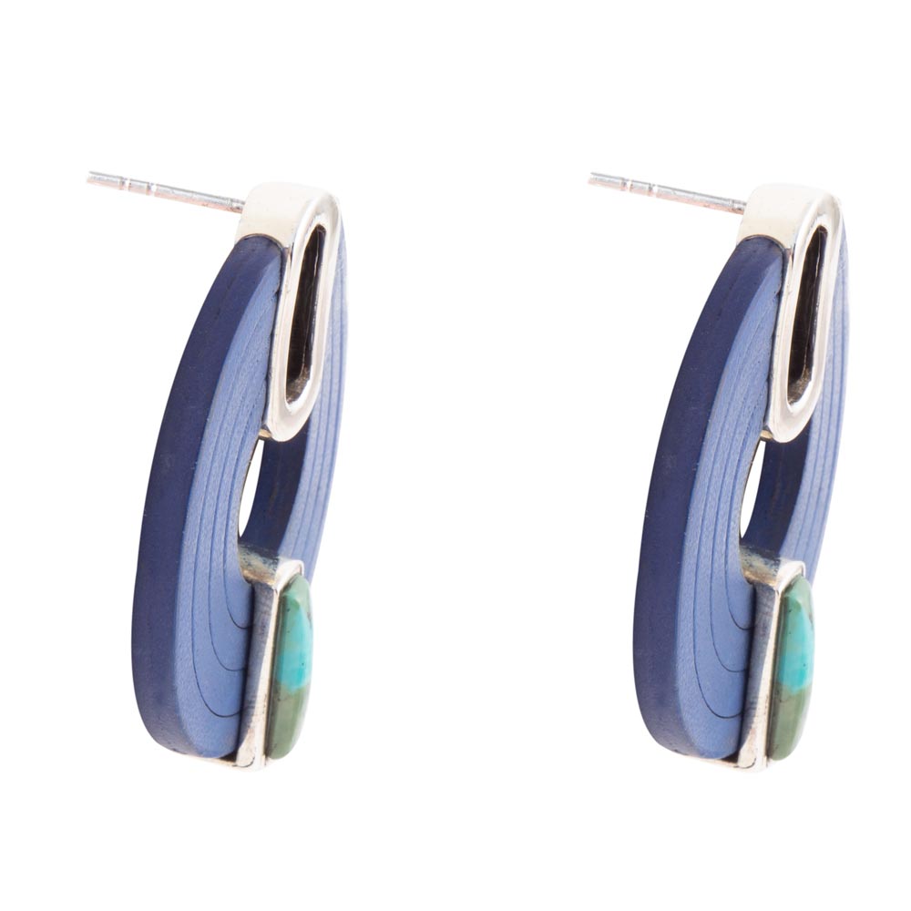 Discus Blue Turquoise and Leather Sterling Silver Earrings | Earrings | Wiccan Center
