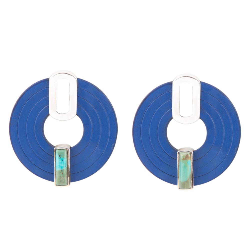 Discus Blue Turquoise and Leather Sterling Silver Earrings | Earrings | Wiccan Center