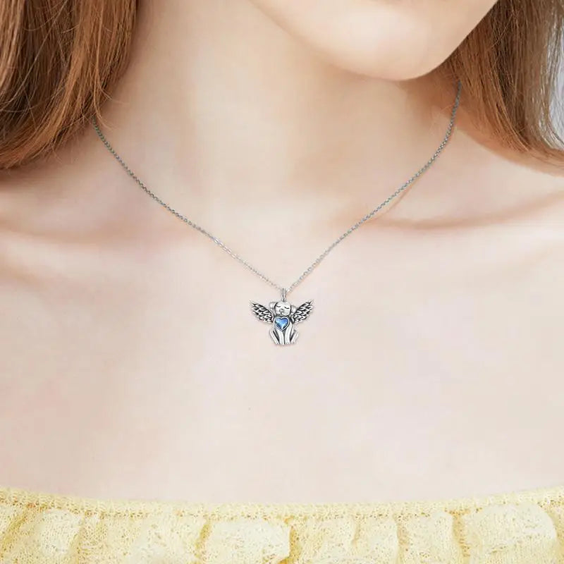 Crystal and Silver Dog Heart Cremation Necklace