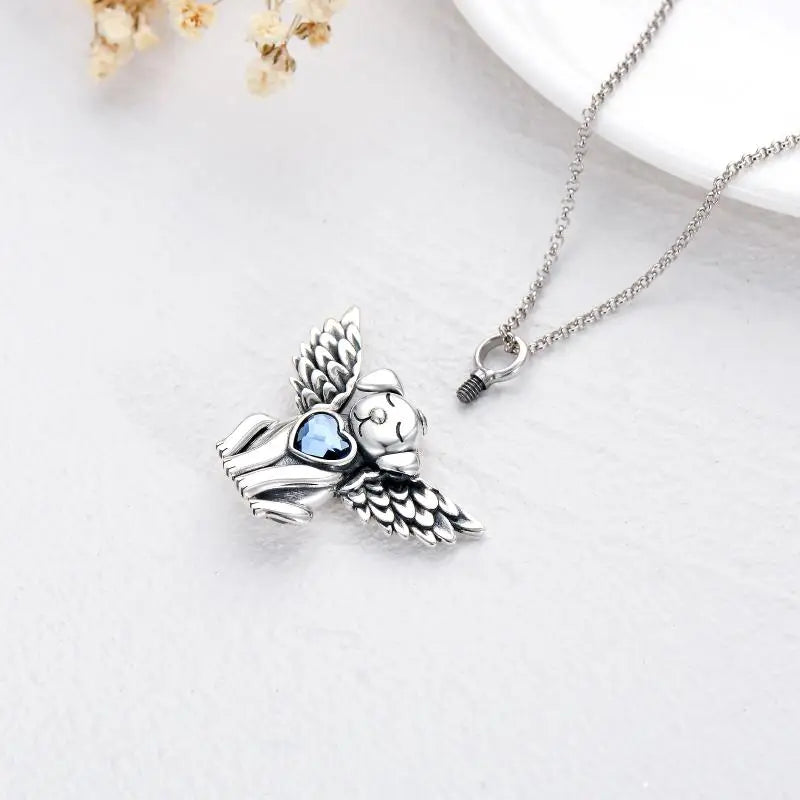 Crystal and Silver Dog Heart Cremation Necklace