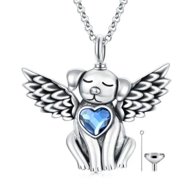 Crystal and Silver Dog Heart Cremation Necklace
