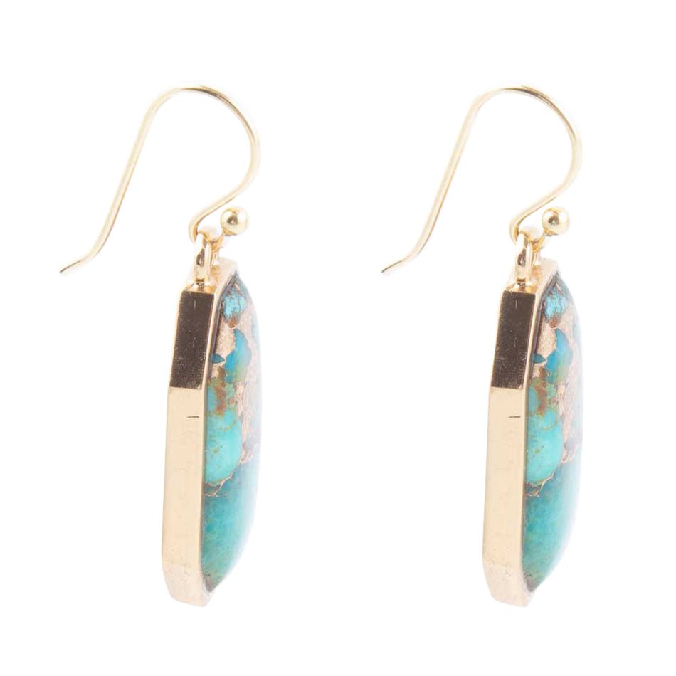 Dolce Teal Blue Turquoise Matrix Golden Drop Earrings | Earrings | Wiccan Center
