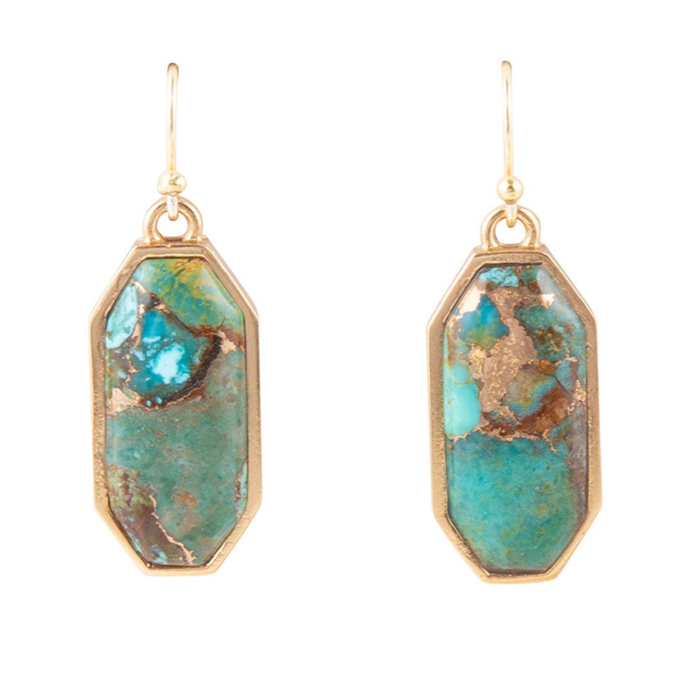 Dolce Teal Blue Turquoise Matrix Golden Drop Earrings | Earrings | Wiccan Center