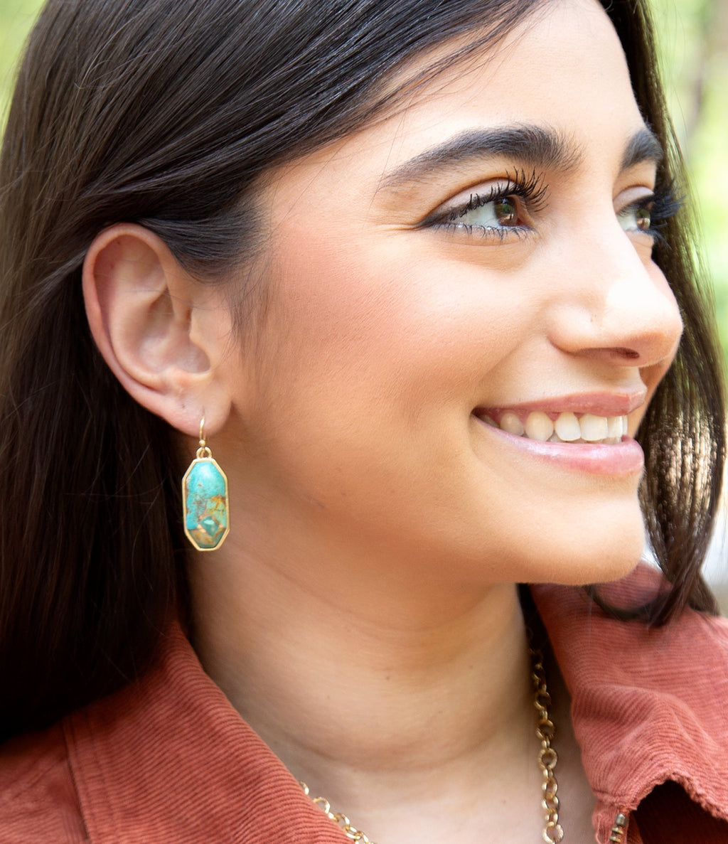 Dolce Teal Blue Turquoise Matrix Golden Drop Earrings | Earrings | Wiccan Center