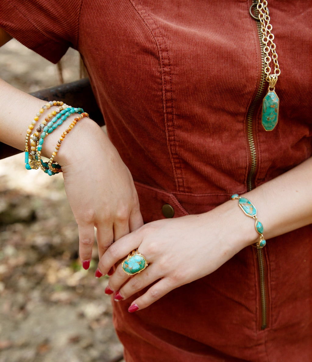 Dolce Blue Teal Turquoise Matrix and Golden Ring | Rings | Wiccan Center