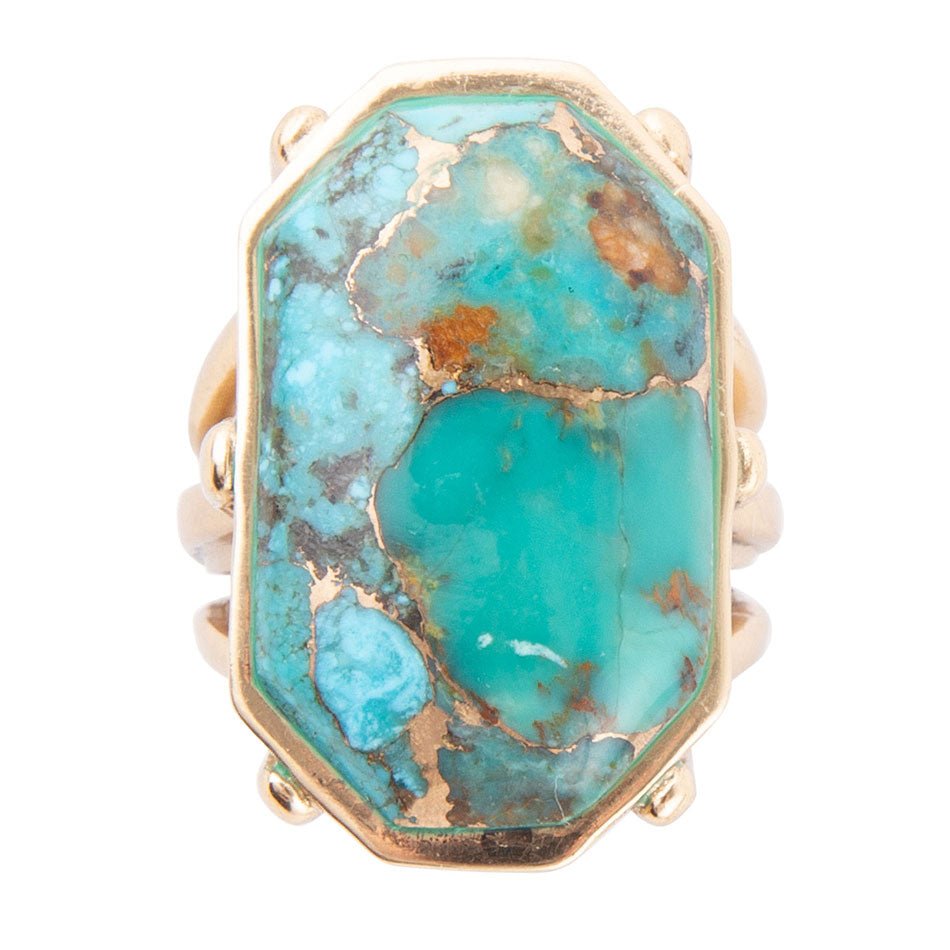 Dolce Blue Teal Turquoise Matrix and Golden Ring | Rings | Wiccan Center