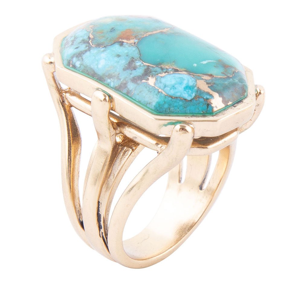 Dolce Blue Teal Turquoise Matrix and Golden Ring | Rings | Wiccan Center