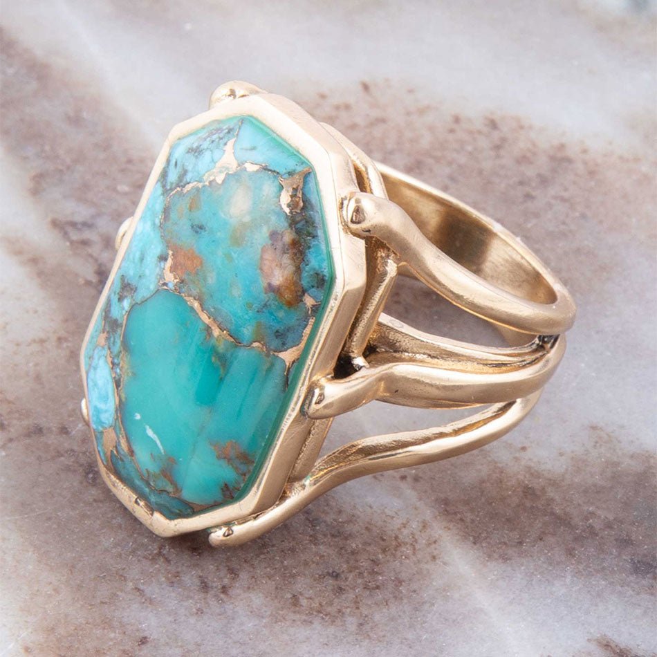 Dolce Blue Teal Turquoise Matrix and Golden Ring | Rings | Wiccan Center