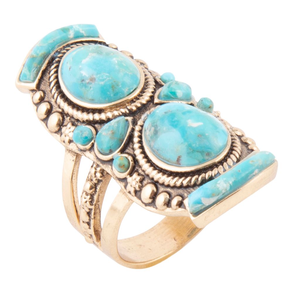 Double Blue Turquoise Golden Shield Ring | Rings | Wiccan Center