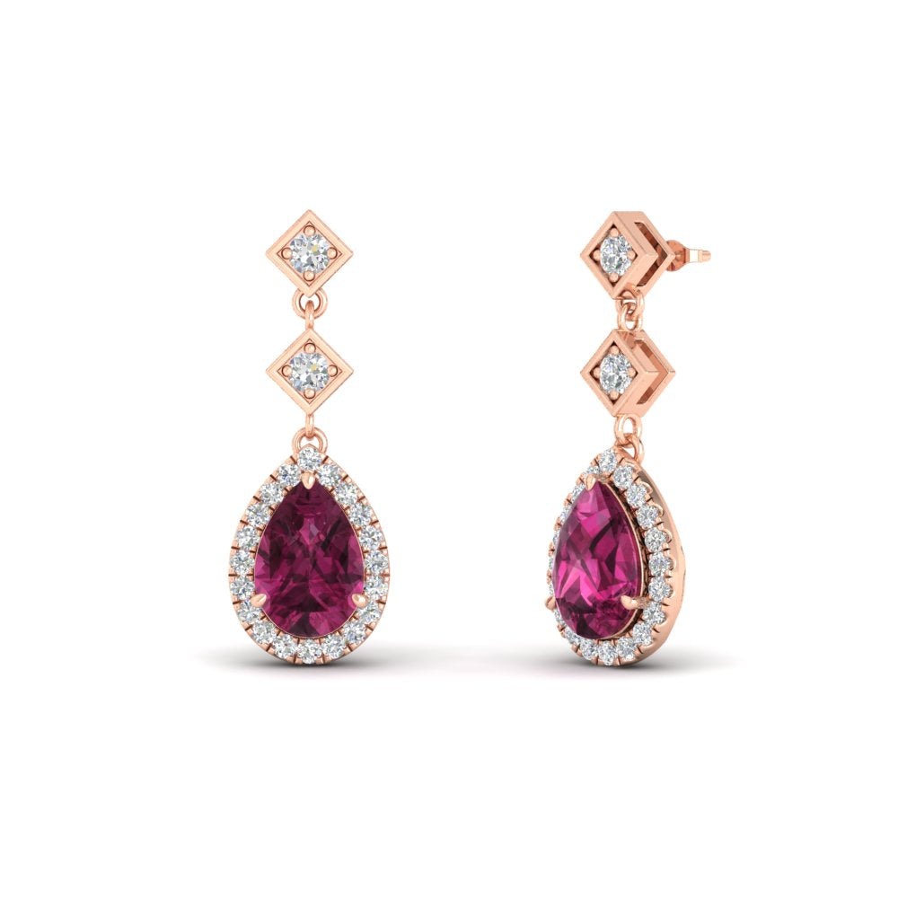 Double Drop Pear Halo Earring