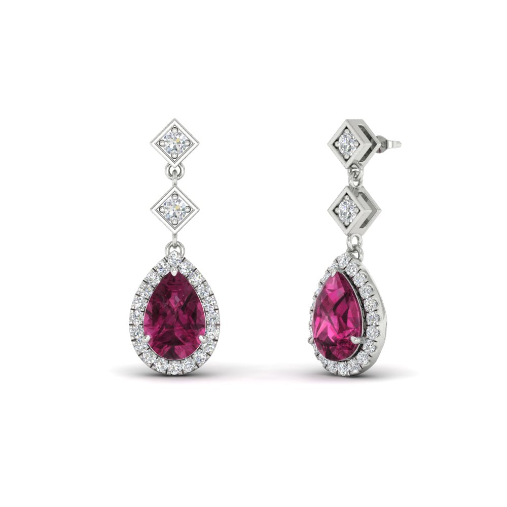Double Drop Pear Halo Earring