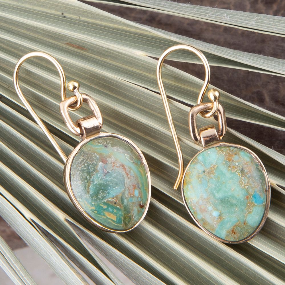 Drops of Blue Turquoise Golden Bronze Drop Earrings | Earrings | Wiccan Center
