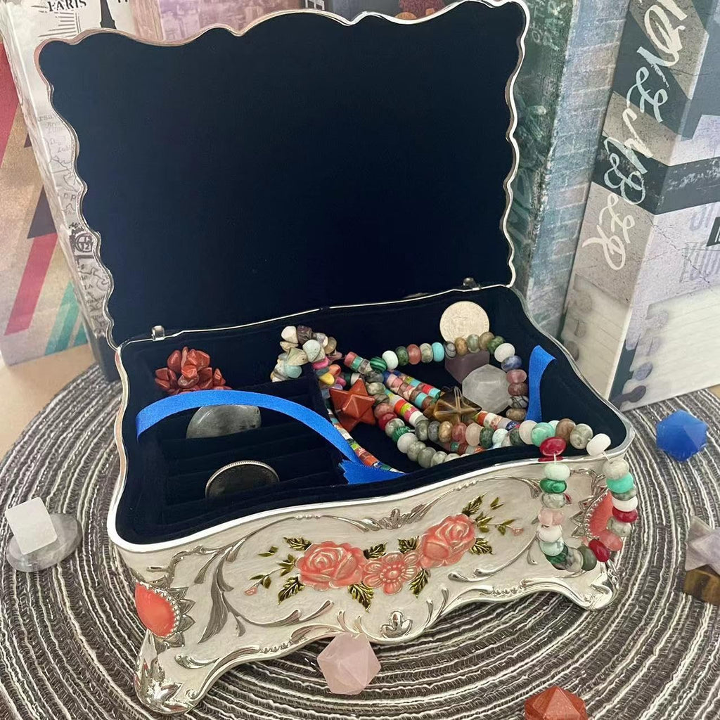 Ornate Pastoral-Style Jewelry Box – Velvet-Lined Gift for Girls & Women