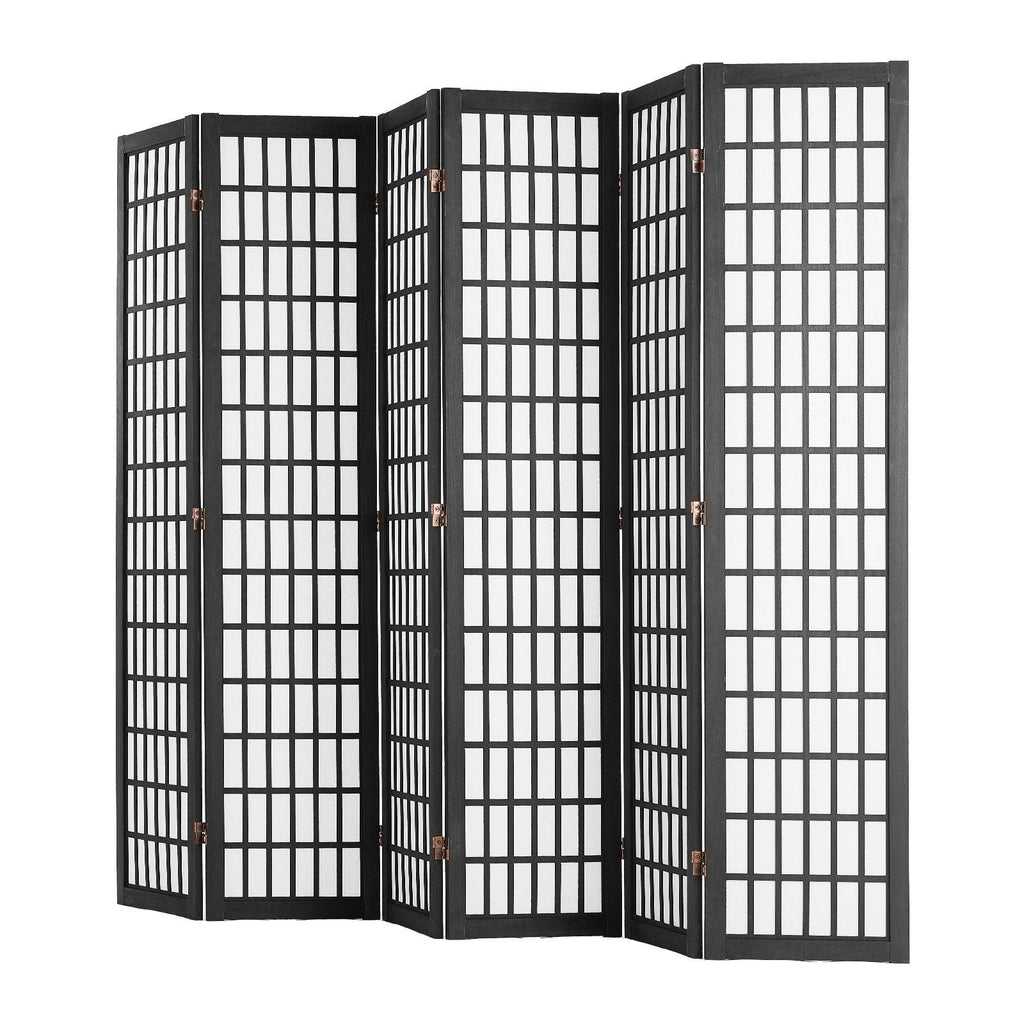 Black 6-Panel Japanese Folding Room Divider & Privacy Screen for Homes & Offices