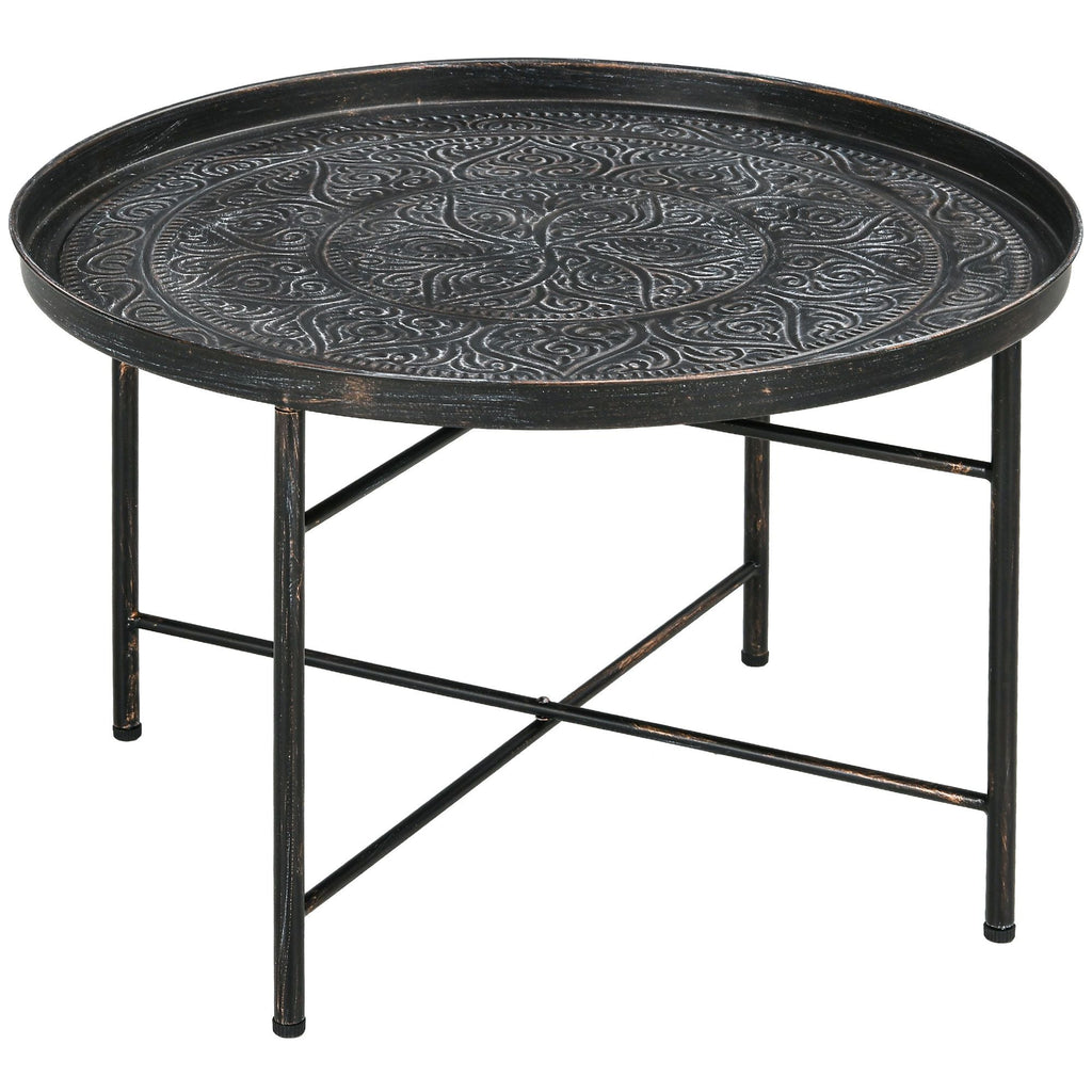 Modern Hammered Tray Top Coffee Table - 24" Round with Sturdy Metal Frame for Stylish Interiors