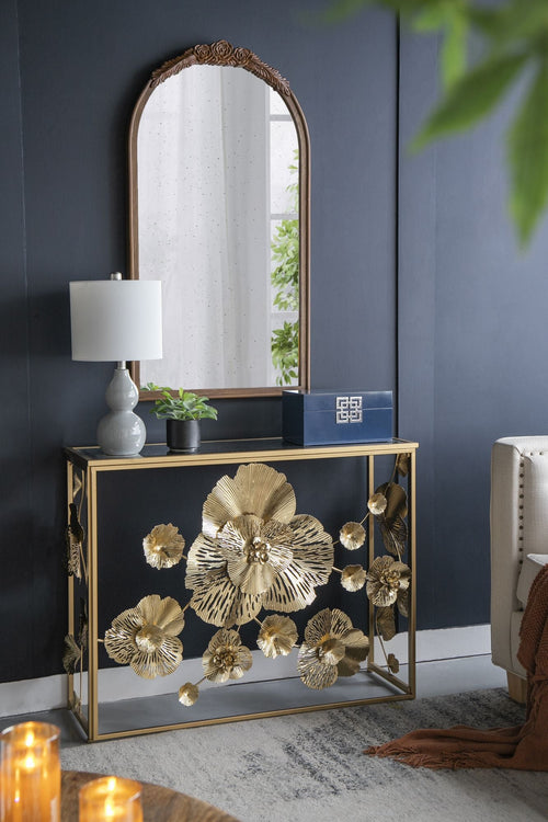 39.5" x 12" x 30.5" Gold Console Table with Mirrored Glass Top, Modern Entryway Table for Living Room Foyer Entryway | | Wiccan Center