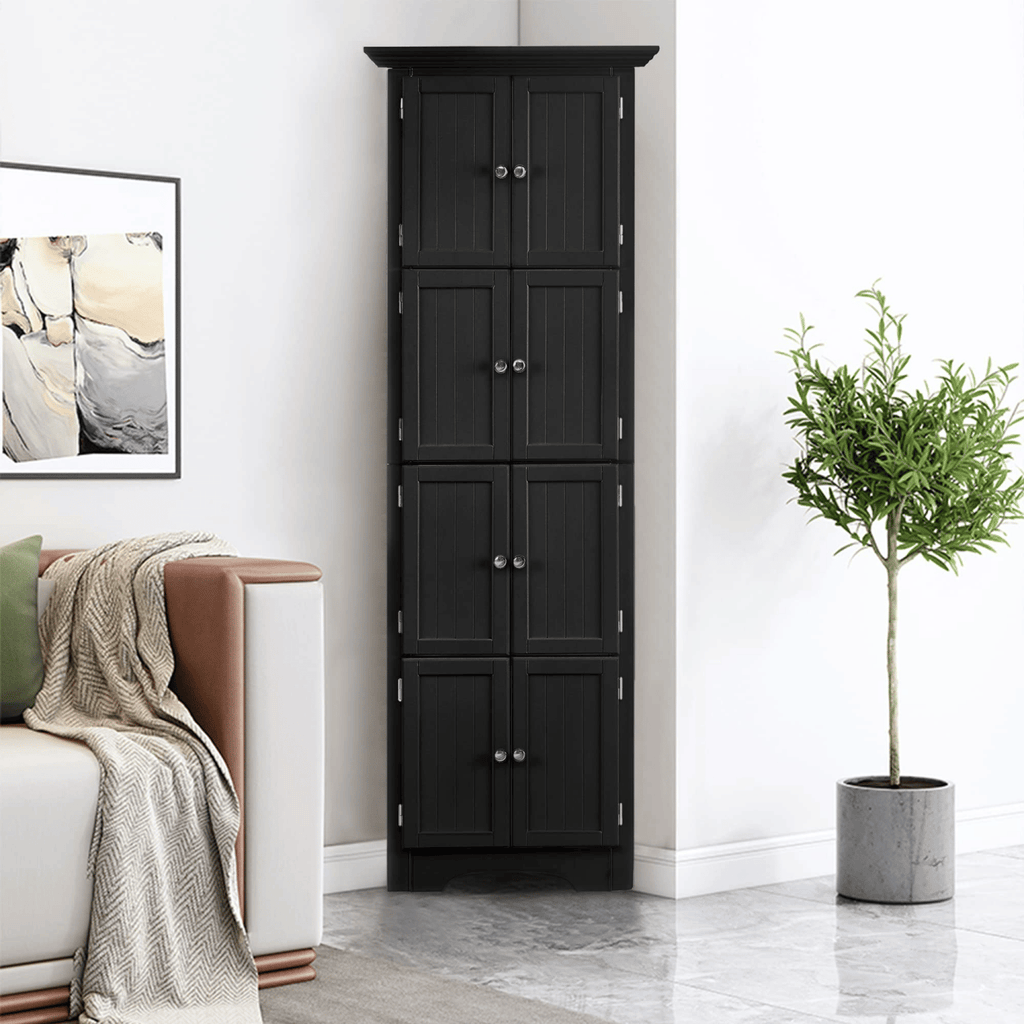 Tall Cabinet with Doors and 4 Shelves for Living Room, Kitchen, Office, Bedroom, Bathroom, Modern, Black
