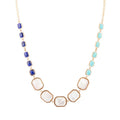 Dual Color Blue Lapis Turquoise and White Mother of Pearl Golden Necklace | Necklaces | Wiccan Center