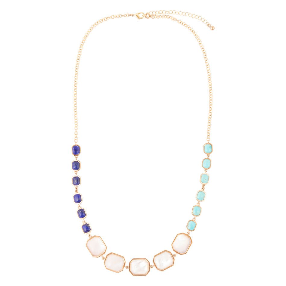 Dual Color Blue Lapis Turquoise and White Mother of Pearl Golden Necklace | Necklaces | Wiccan Center