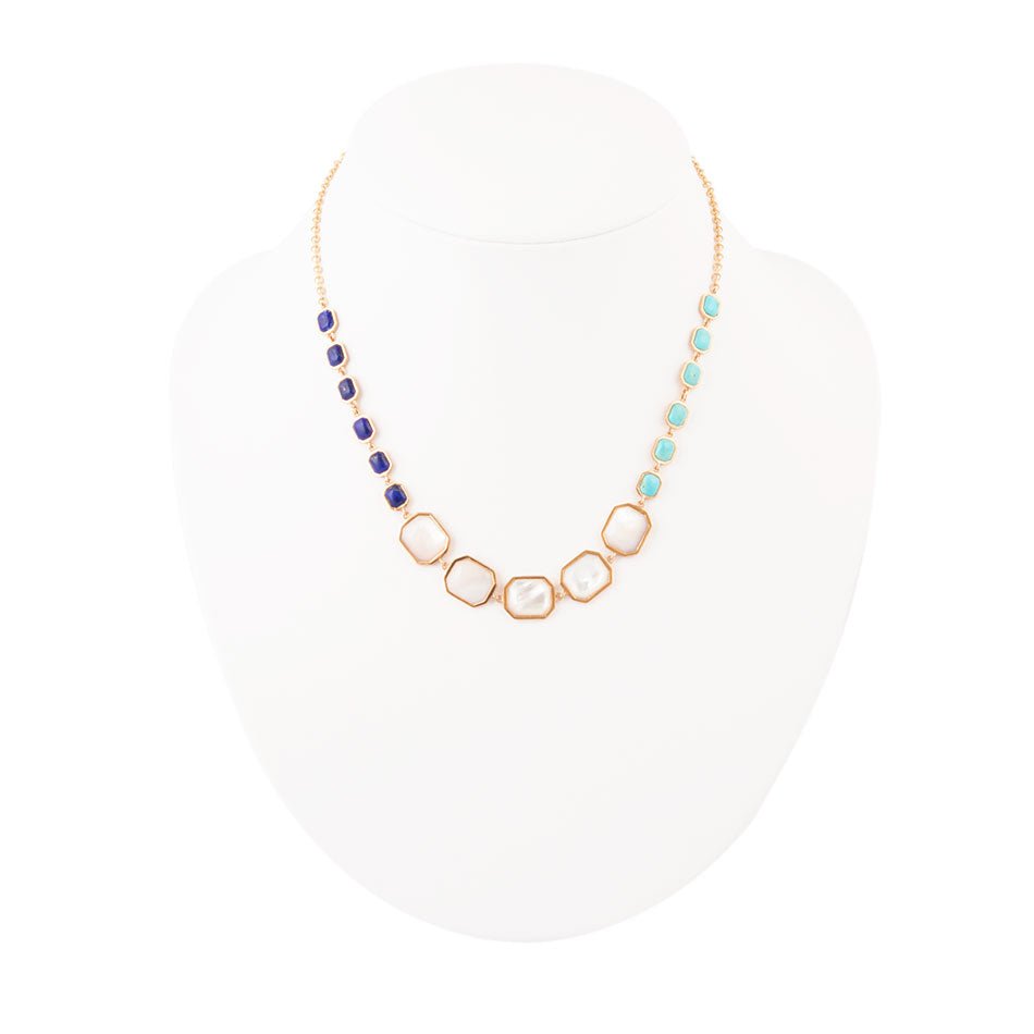 Dual Color Blue Lapis Turquoise and White Mother of Pearl Golden Necklace | Necklaces | Wiccan Center