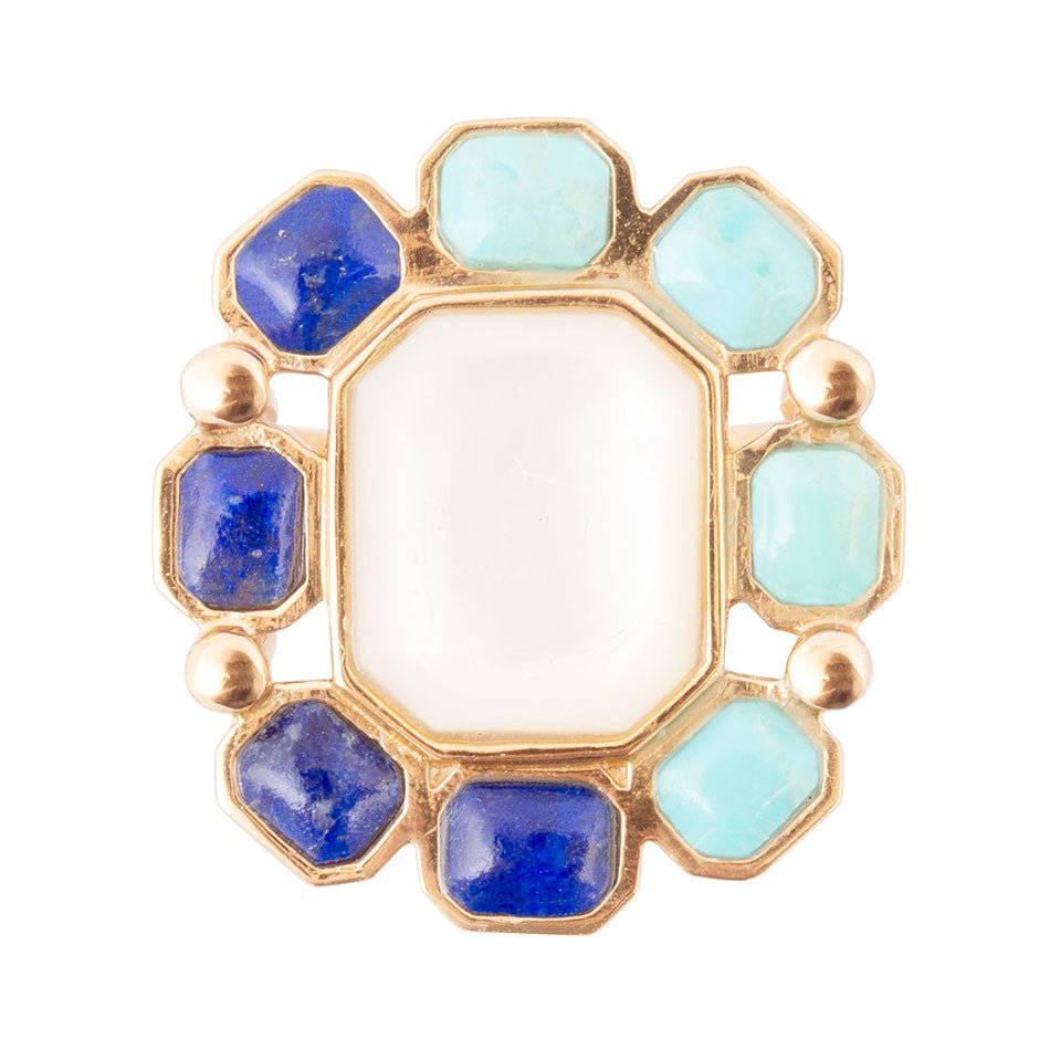 Dual Color Blue Lapis Turquoise and White Mother of Pearl Golden Ring | rings | Wiccan Center
