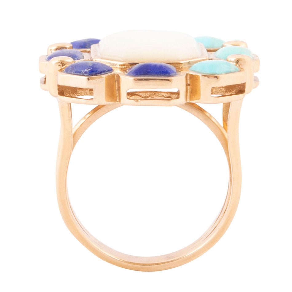 Dual Color Blue Lapis Turquoise and White Mother of Pearl Golden Ring | rings | Wiccan Center