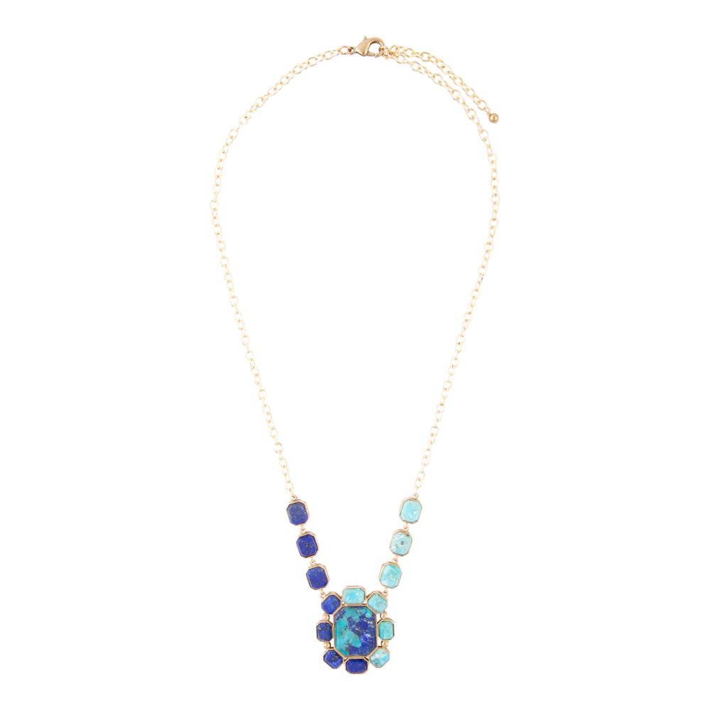 Duality Blue Lapis and Turquoise Golden Pendant Necklace | Necklaces | Wiccan Center
