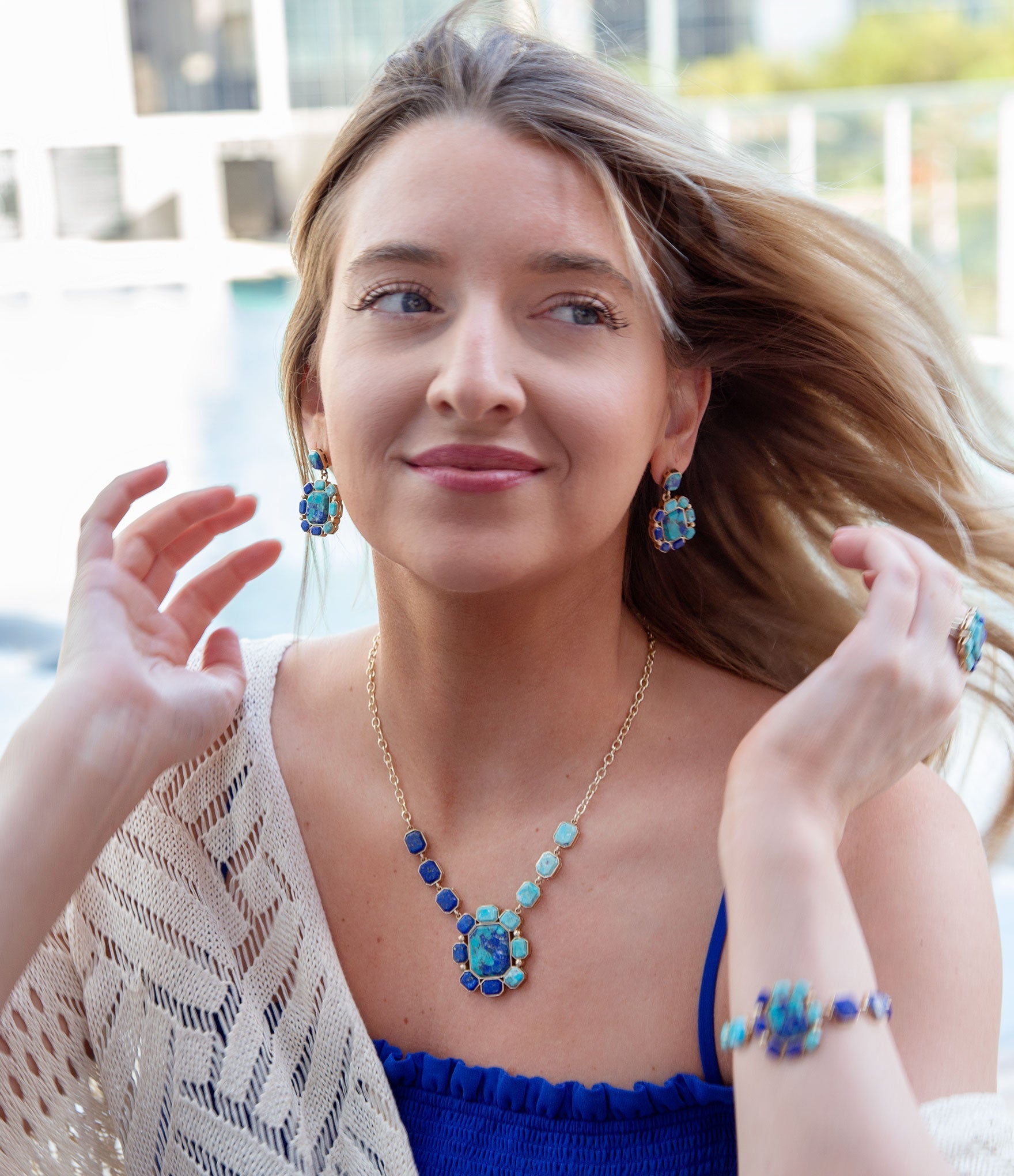 Duality Blue Lapis and Turquoise Golden Pendant Necklace | Necklaces | Wiccan Center
