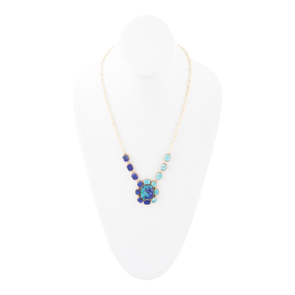 Duality Blue Lapis and Turquoise Golden Pendant Necklace | Necklaces | Wiccan Center