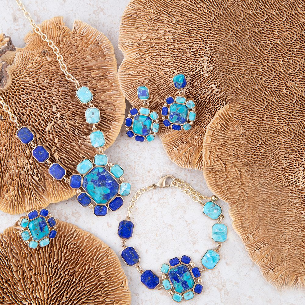 Duality Blue Lapis and Turquoise Golden Pendant Necklace | Necklaces | Wiccan Center