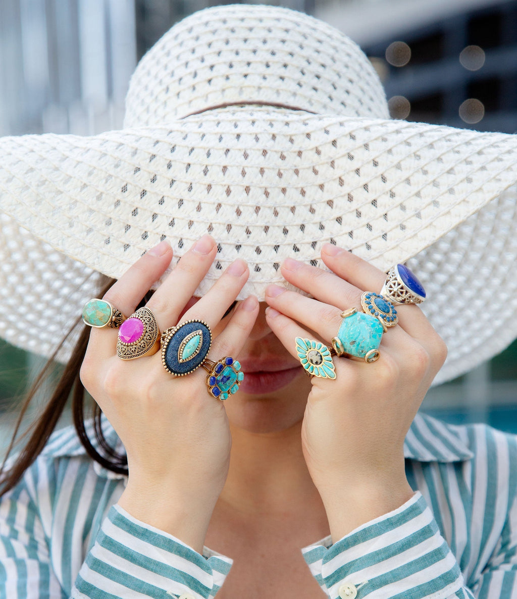Duality Blue Lapis and Turquoise Golden Statement Ring | Rings | Wiccan Center