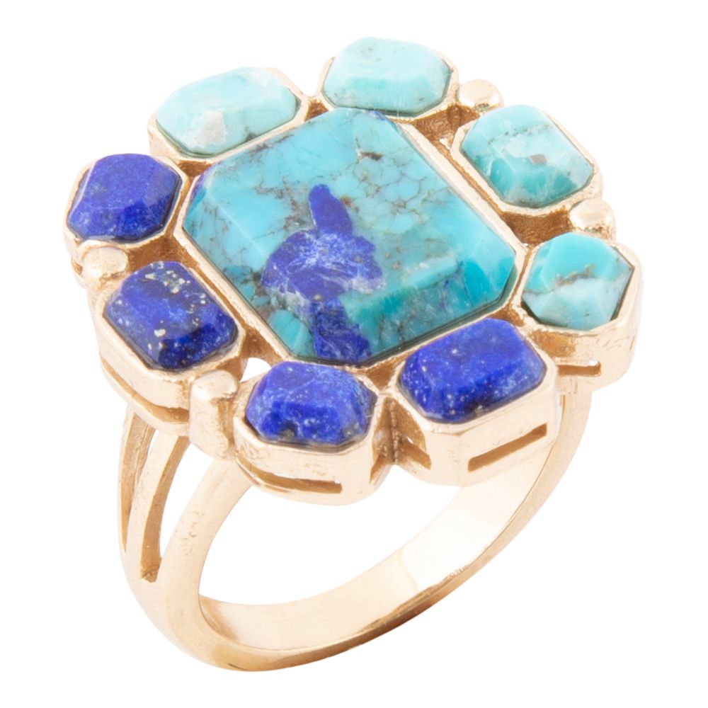 Duality Blue Lapis and Turquoise Golden Statement Ring | Rings | Wiccan Center