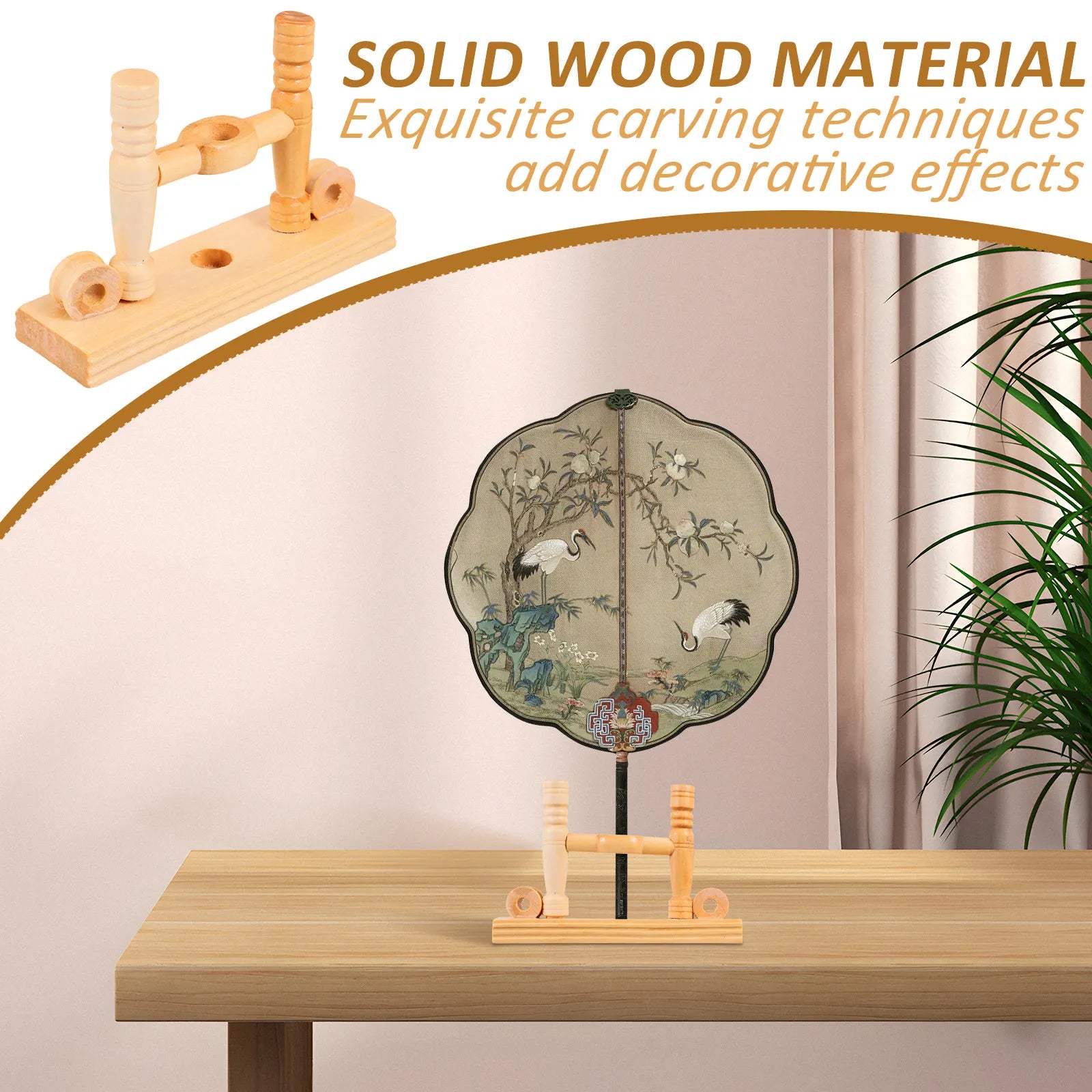 2 Piece Traditional Chinese Fan Stand Wooden Round Fan Holder for Japanese Folding Fans Home Living Room Bedroom Display Rack
