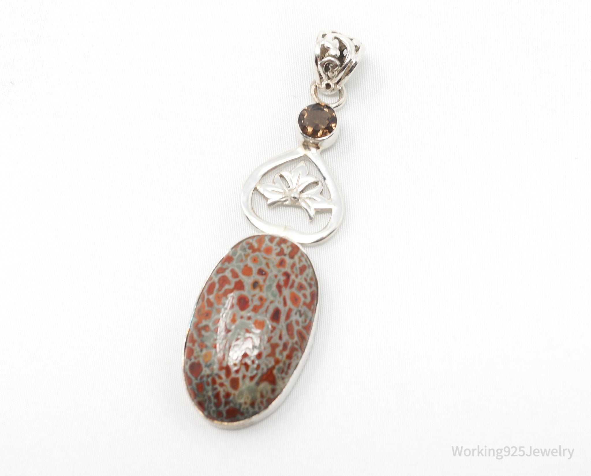 Vintage Large Jasper Smoky Topaz Sterling Silver Necklace Pendant | Jewelry > Necklaces > Pendants | Wiccan Center
