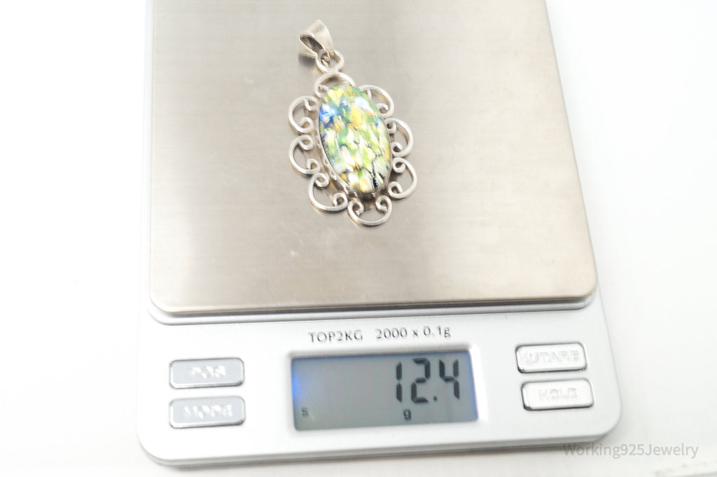 Vintage Large Mexico Dichroic Glass Flower Sterling Silver Necklace Pendant | Jewelry > Necklaces > Pendants | Wiccan Center