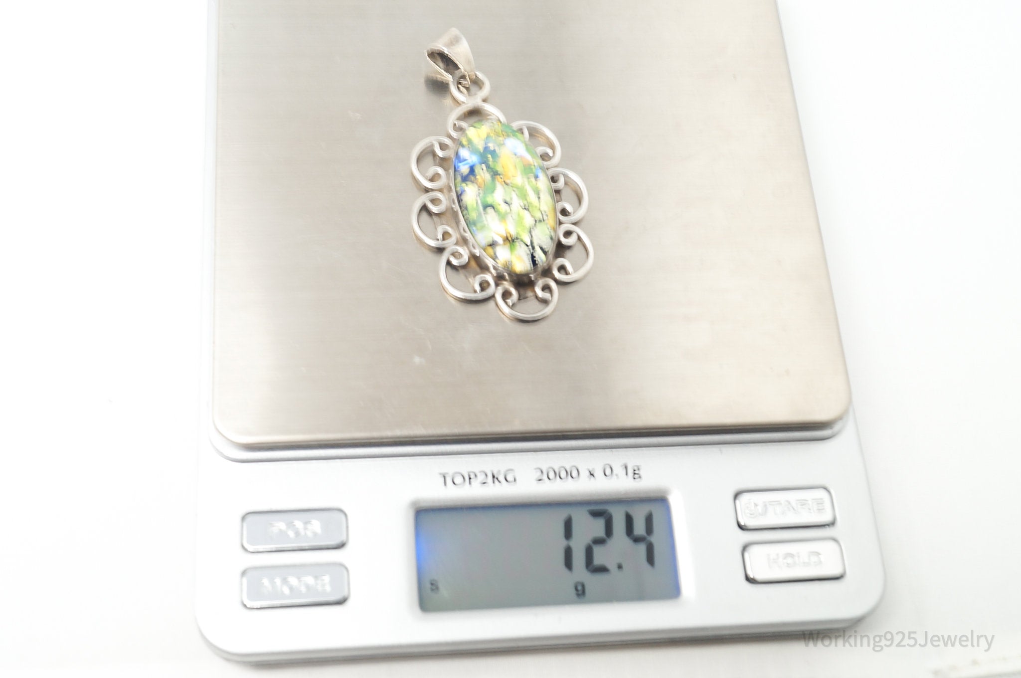 Vintage Large Mexico Dichroic Glass Flower Sterling Silver Necklace Pendant | Jewelry > Necklaces > Pendants | Wiccan Center