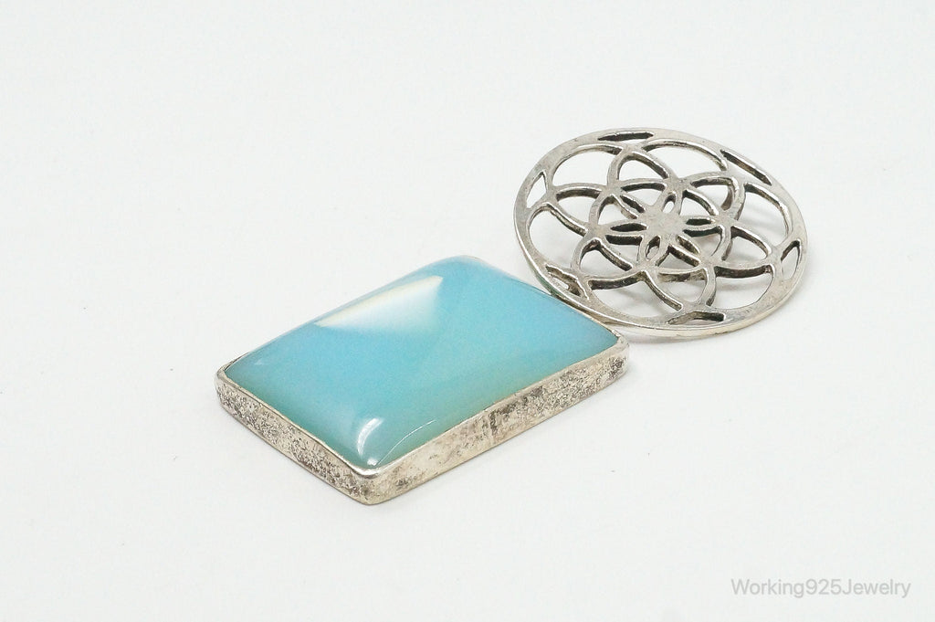 Vintage Large Blue Chalcedony Sterling Silver Necklace Pendant | Jewelry > Necklaces > Pendants | Wiccan Center