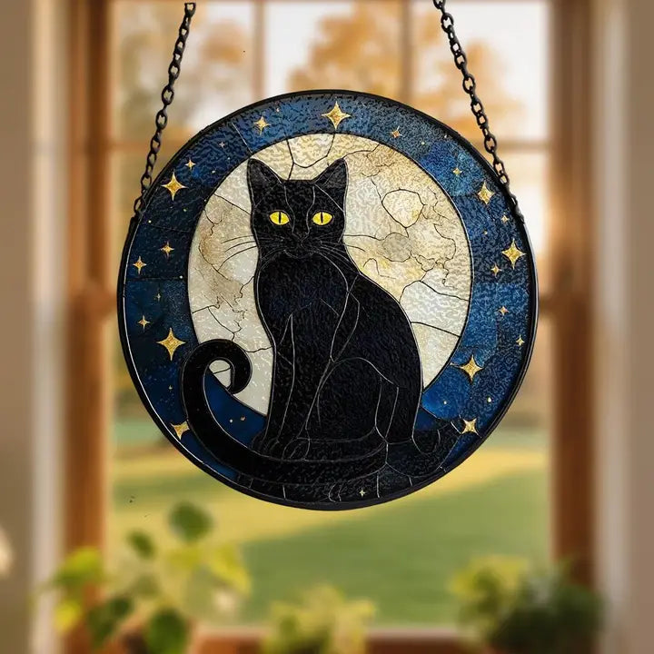 Full Moon Black Cat Suncatcher | Gifts | Wiccan Center