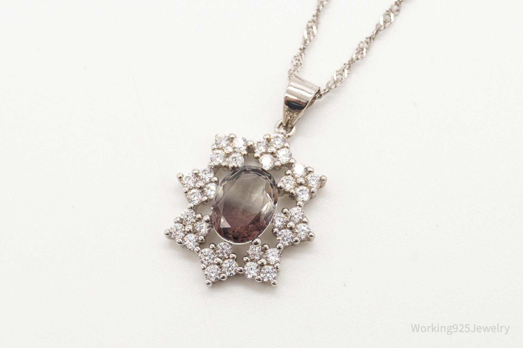 Vintage Tri Color Stone Cubic Zirconia Sterling Silver Necklace | Jewelry > Necklaces > Pendants | Wiccan Center