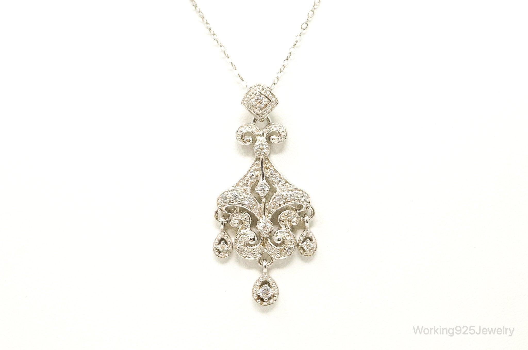 Vintage Cubic Zirconia Art Deco Sterling Silver Necklace | Jewelry > Necklaces > Pendants | Wiccan Center