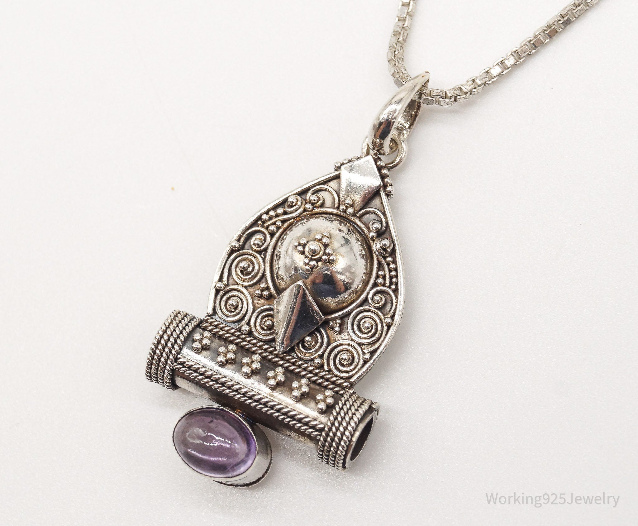 Vintage Amethyst Bali Style Filigree Sterling Silver Necklace | Jewelry > Necklaces > Pendants | Wiccan Center