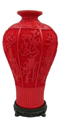 12" Chinese Red Lacquerware Auspicious Motif Vase | Vases | Wiccan Center