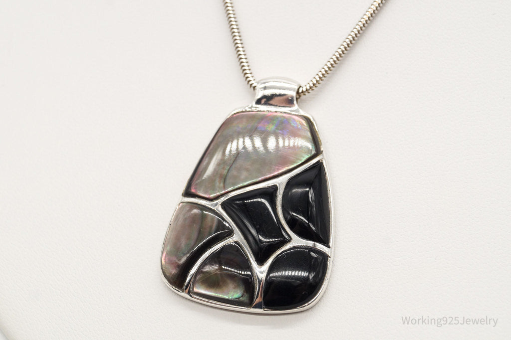Vintage Black Onyx Paua Abalone Shell Sterling Silver Necklace | Jewelry > Necklaces > Pendants | Wiccan Center