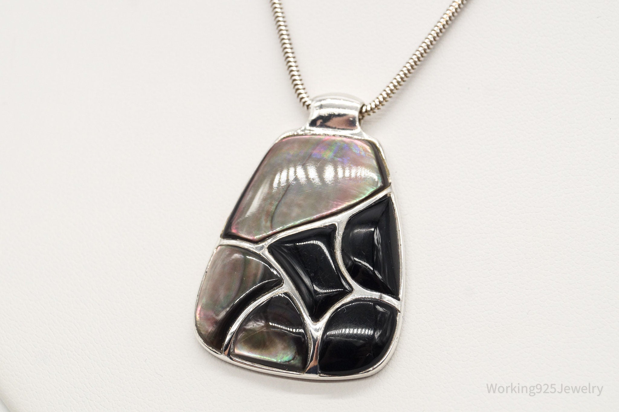Vintage Black Onyx Paua Abalone Shell Sterling Silver Necklace | Jewelry > Necklaces > Pendants | Wiccan Center