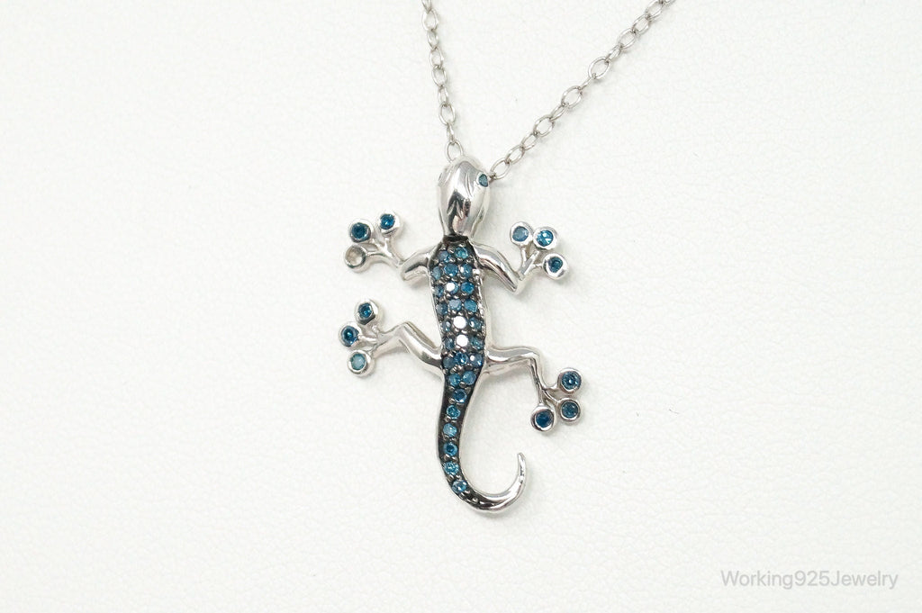 Blue Diamonds Gecko Sterling Silver Necklace | Jewelry > Necklaces > Pendants | Wiccan Center