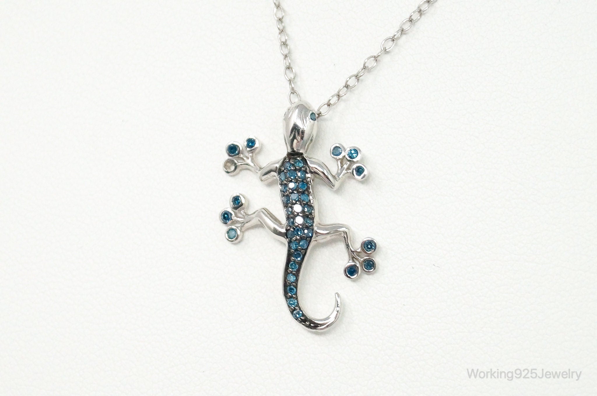 Blue Diamonds Gecko Sterling Silver Necklace | Jewelry > Necklaces > Pendants | Wiccan Center