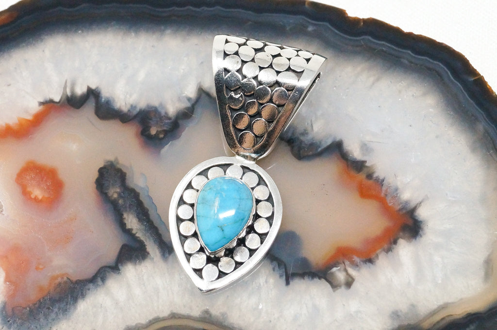 Vintage Long Turquoise Bali Style Sterling Silver Dangle Necklace Pendant | Jewelry > Necklaces > Pendants | Wiccan Center