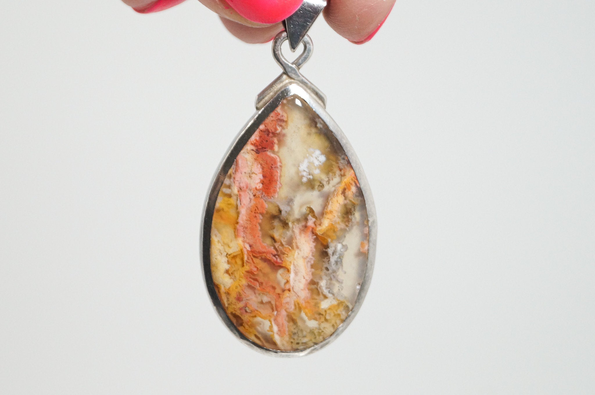Vintage Plume Agate Sterling Silver Necklace Pendant | Jewelry > Necklaces > Pendants | Wiccan Center