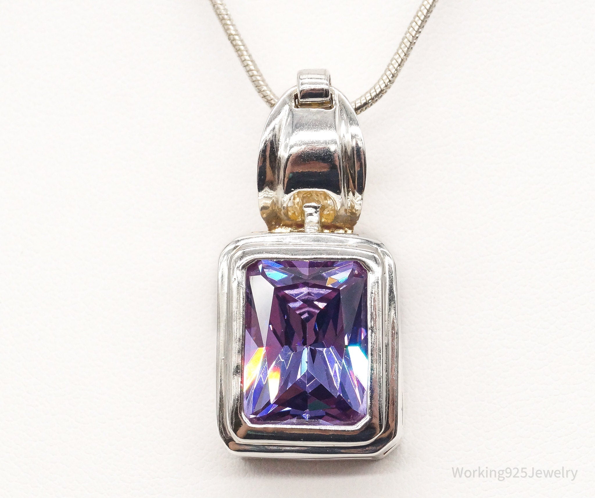 Vintage Large Purple Cubic Zirconia Sterling Silver Necklace | Jewelry > Necklaces > Pendants | Wiccan Center