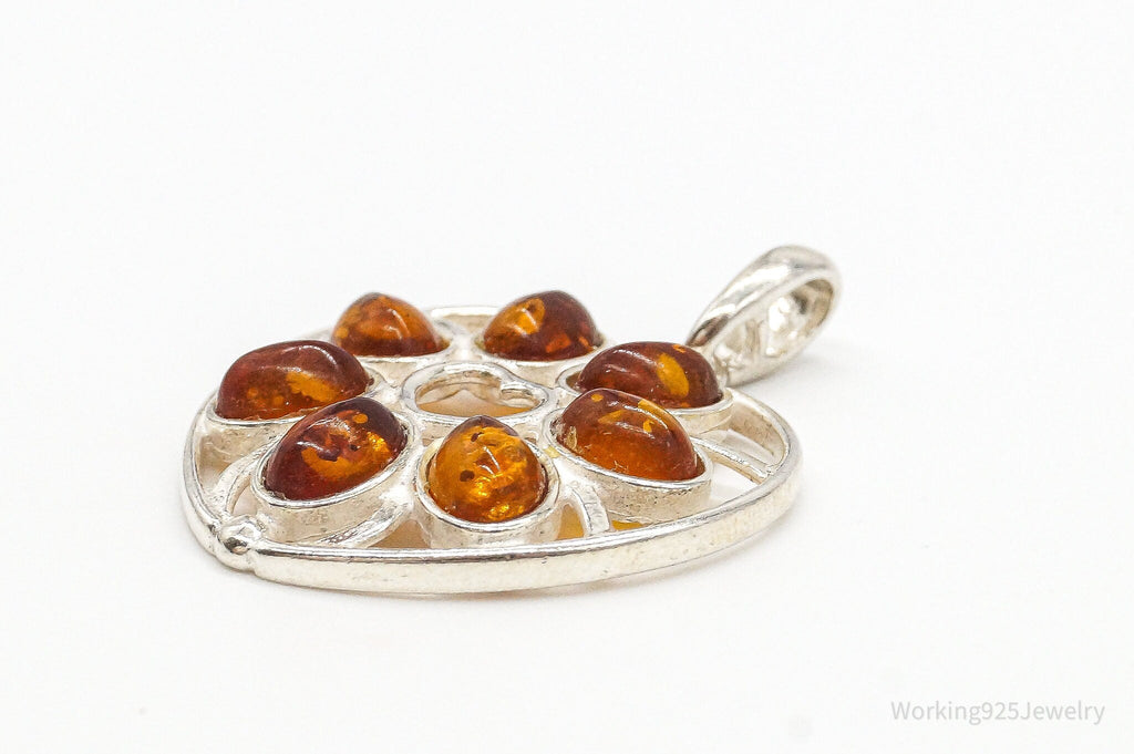 Vintage Amber Heart Modernist Sterling Silver Pendant | Jewelry > Necklaces > Pendants | Wiccan Center